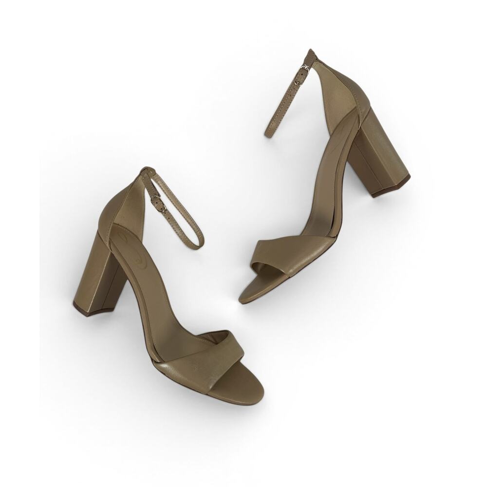 Sam Edelman Robyn Sandal Heels Womens 9.5 W Beige Leather Ankle Strap Block Heel